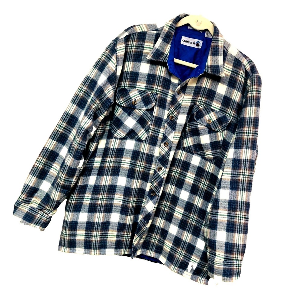 Vintage Outreach Plaid Quilted Flannel Shirt Jacket Gorpcore Workwear Mens L